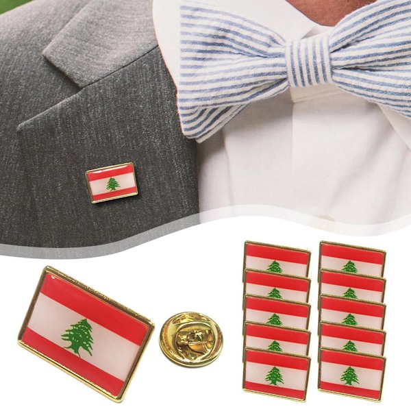 Libanon Flagg Lapel Nål, Metallisk Nationell Libanesiskt Flagg Lapel Nål 10PC One size