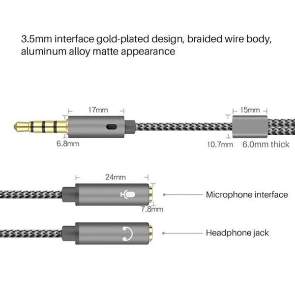 3,5 mm headsetadapter Y-Splitter Jack-kabel med separat ljud Mi black One-size