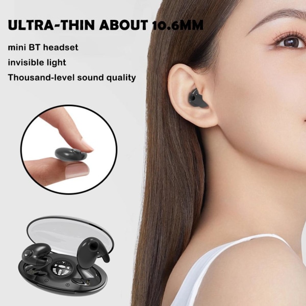 Invisible Sleep Wireless Earphone IPX5 Vattentät, dubbelt brus black 1pcs