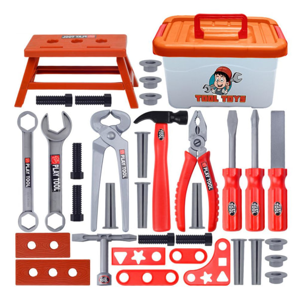 Simulering Plastborrsåg Reparationsverktyg Toy Kids Toolbox Kit E 38pcs one-size