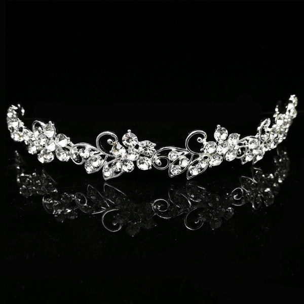 Rhinestone Leaves Crown Brudbröllop Tiara Alloy Håraccessoar B One size