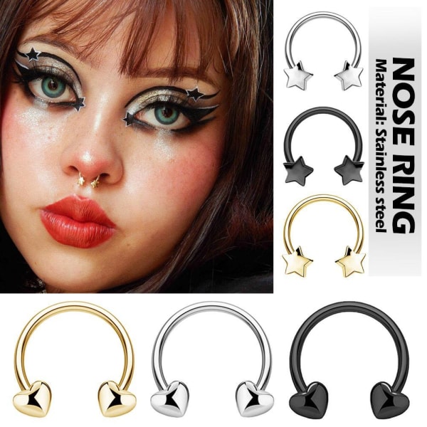 Star Horseshoe Nose Rings Septum Smycken Helix Tragus Daith Conc Silver Star