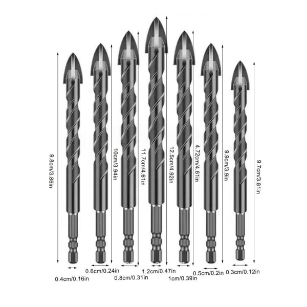 Kakel Cross Bits Borr Bits Set Väggstansare Hårdlegering Triangel S blackB 5pcs