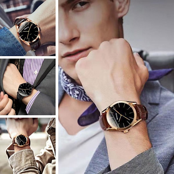 Wokai Herrar Business Lyx Bälte Klocka Sport Analog Kvarts Klocka Golden Black