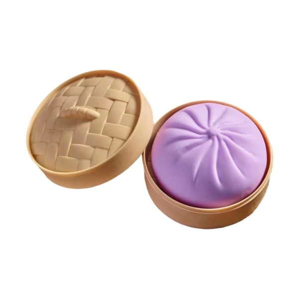 Squishy Bun Bao Sensory Fidget Leksak med Ångkokare Behållare Box St purple one-size