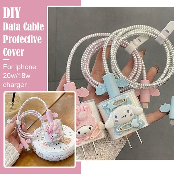 3D DIY 18W/20W Datakabelskyddande Laddare Snabbladdning Cinnamoroll 1set