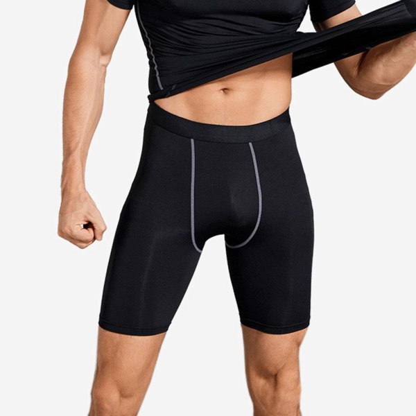 Athletic Fitness byxor för män, korta kompressionsbyxor med ficka Gray Line L