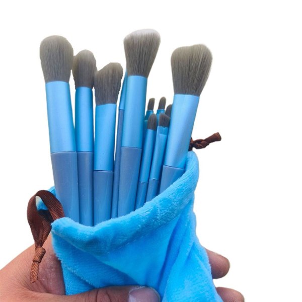 13 st Ansiktssminkborstar Set med påse Mjuk kosmetisk skönhet Ey  Blue 13pcs