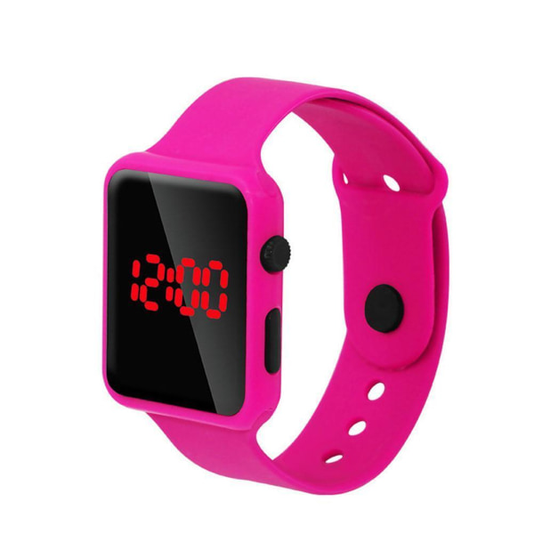 Mode fyrkantig LED digital watch Unisex silikon armband handled Rose Red One size