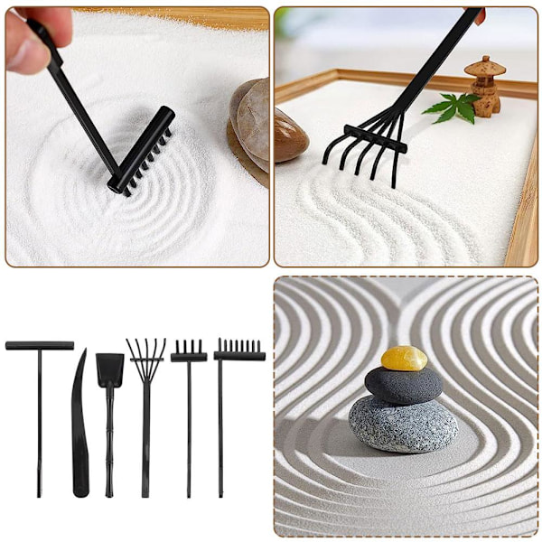 6-pack Mini Zen Garden Kit, Skrivbords Sandlåda Rake, Mini Zen Gar