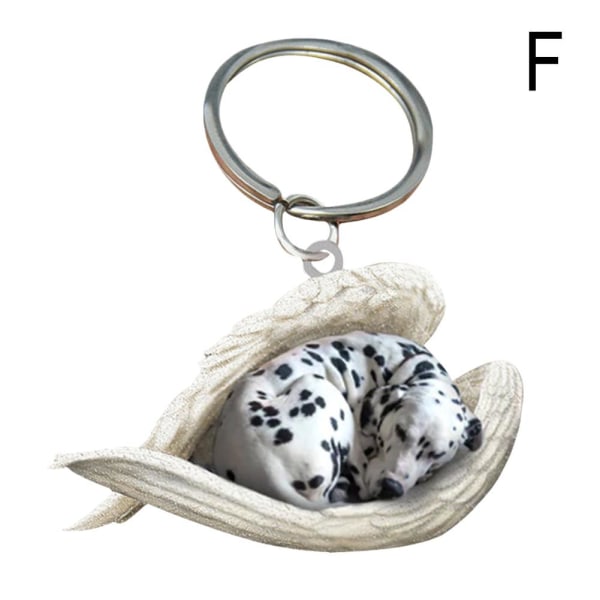 Söt sovande hund ängel akryl nyckelring Showcase hängande Keycha Dalmatian  1pcs