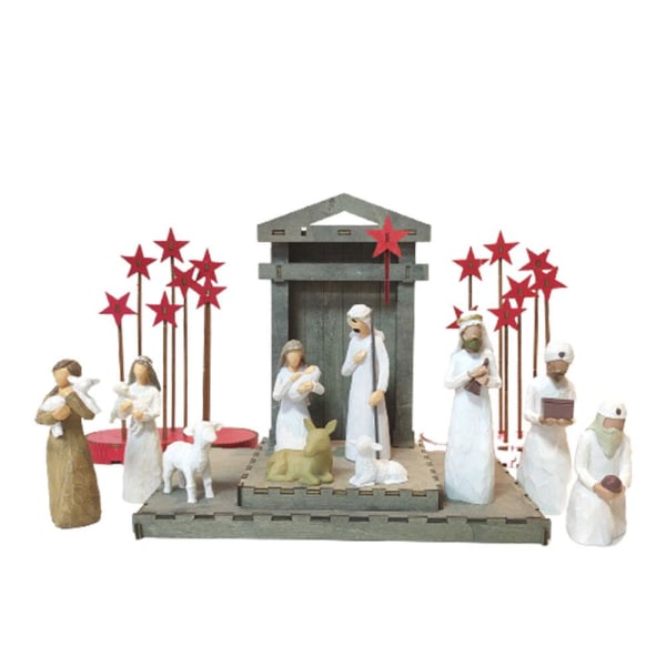 Willow Tree Nativity Set, skulpterade handmålade Nativity figurer multicolorB B