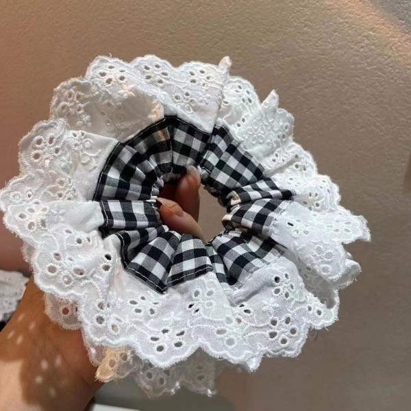 INS Lolita Lace Scrunchies Blomtemperament Hårrep Large La whiteB  lattice