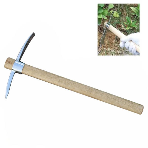 Hacka i rostfritt stål, dubbelhacka, 2-i-1 multifunktion  silverB pick+wooden handle