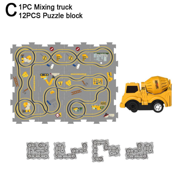 Tekniska pussel Set Barnfordon Toy Educat 1PC Mixing truck 12PCS Puzzle block