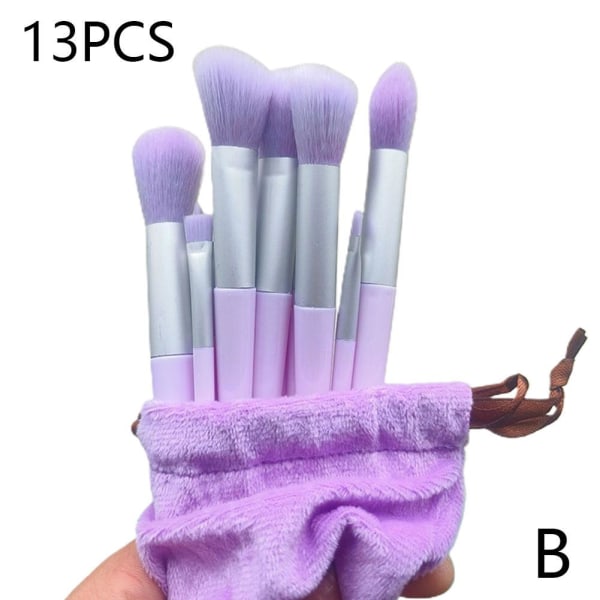 13 st Ansiktssminkborstar Set med påse Mjuk kosmetisk skönhet Ey Purple 13pcs