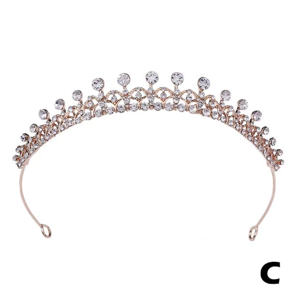 Tiara Bröllop Brud Huvudbonad för Rhinestone Crown Hårrings Rose Gold One size