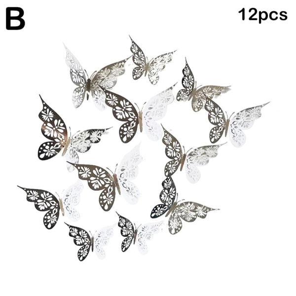 Väggdekor för ihålig fjäril för heminredning i tio färger silver 12pcs