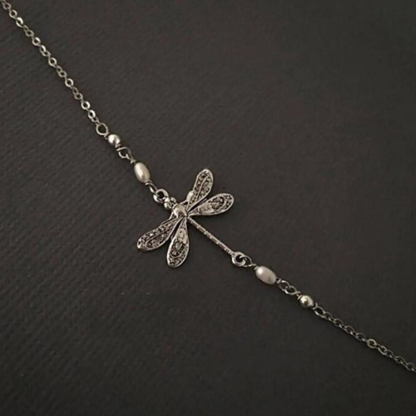 Silver ankelband Dragonfly Faux Pearl Dangle ankelarmband