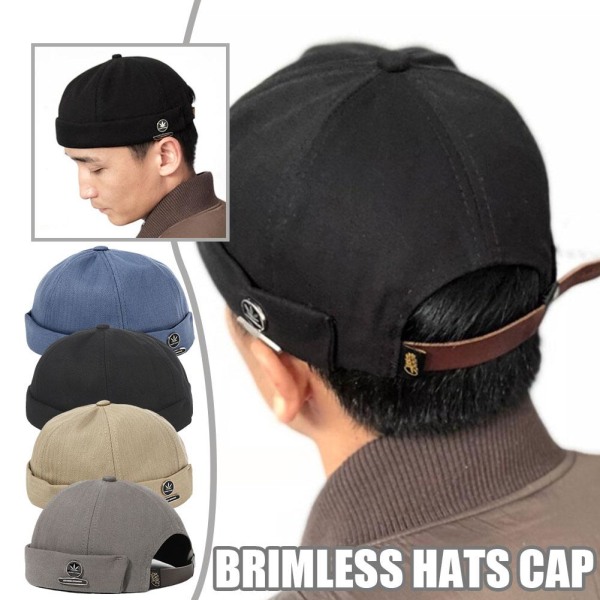 Koreanskt mode hattar utan brätte Retro bomull justerbar cap herr C black one-size