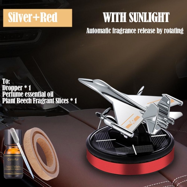 Solar Car Air Freshener Flygplan Dashboard Roterande flygplan Fra Silver+Red 1set