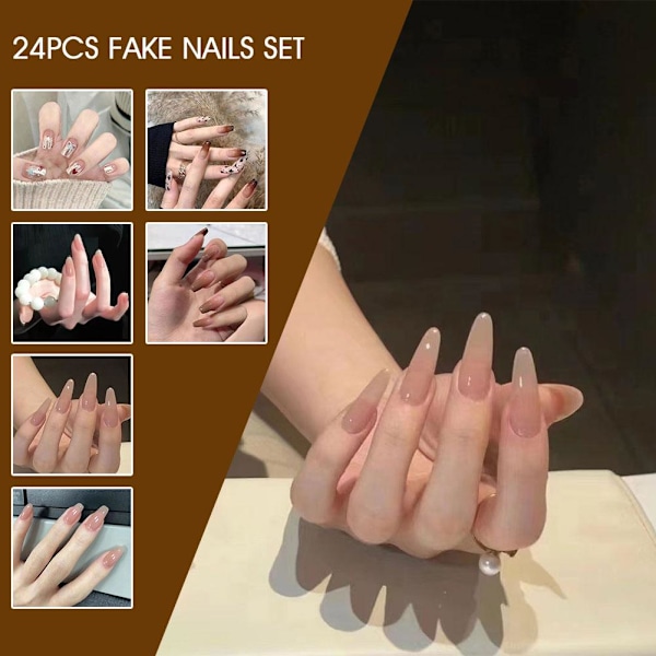 Falska naglar set med lim långa naglar franska nagelvård nagel skönhet style 4 1set