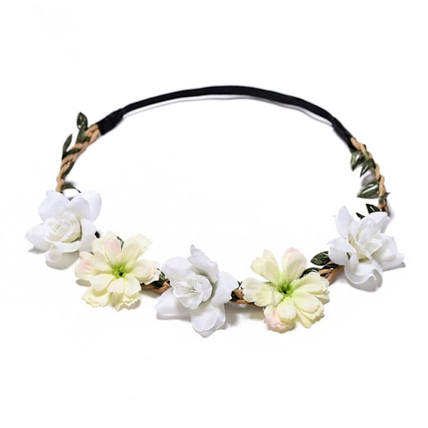 Blomsterdiadem Huvudkrans Hårband Krona Krans Festival Hip white pink One-size