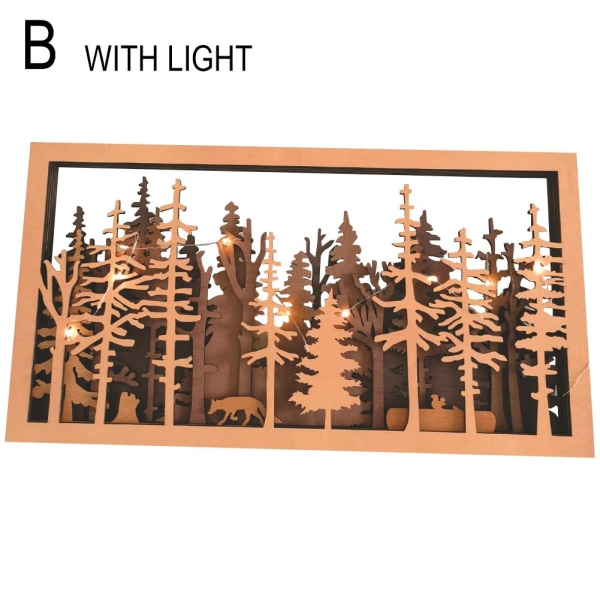Skiktad trädbevuxen scen Shadowbox | Woodland Creatures | Rustik Far WITH LIGHT 54cm*29cm*2.4cm