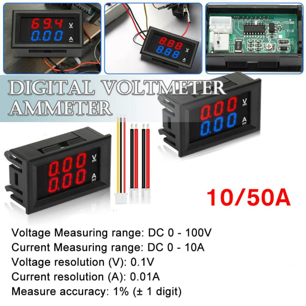 100V 10A/50A Voltmeter Amperemeter Dubbel LED Digital Volt Amp Meter G red 10A