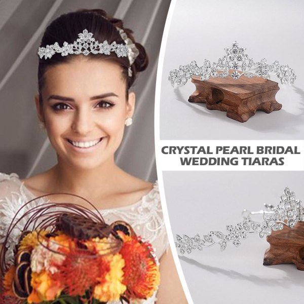 Rhinestone Leaves Crown Brudbröllop Tiara Alloy Håraccessoar B One size