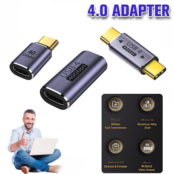 100W 40Gbps USB-C till USB-C-adapter Typ C Snabbladdningskonverter Male to Male one-size