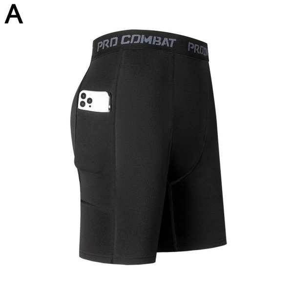 Athletic Fitness byxor för män, korta kompressionsbyxor med ficka black M
