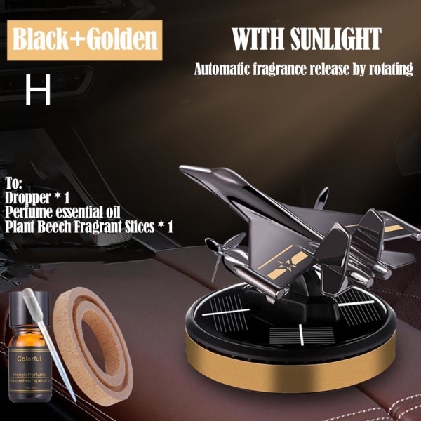 Solar Car Air Freshener Flygplan Dashboard Roterande flygplan Fra Black+Golden 1set