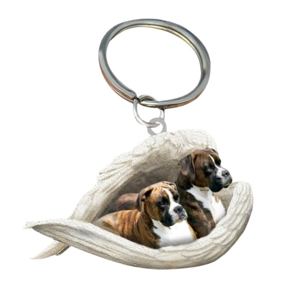 Söt sovande hund ängel akryl nyckelring Showcase hängande Keycha White Chihuahua 1pcs