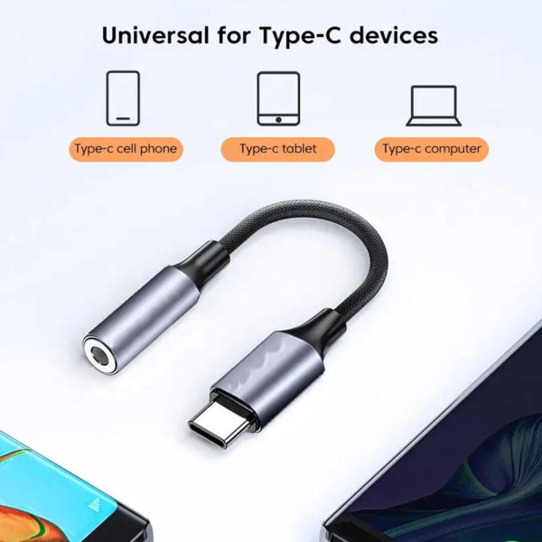 USB C till 3,5 mm ljudadapter, adapter för kvinnlig hörlursuttag, USB C Straight cable Typec to 3.5mm