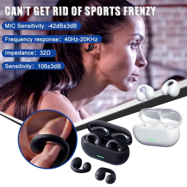 Bluetooth 5.3 Wireless Earbuds Ear Clip Conduction Hörlurar S black one-size