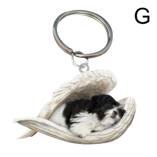 Söt sovande hund ängel akryl nyckelring Showcase hängande Keycha Black and white shitzu shih tzu 1pcs