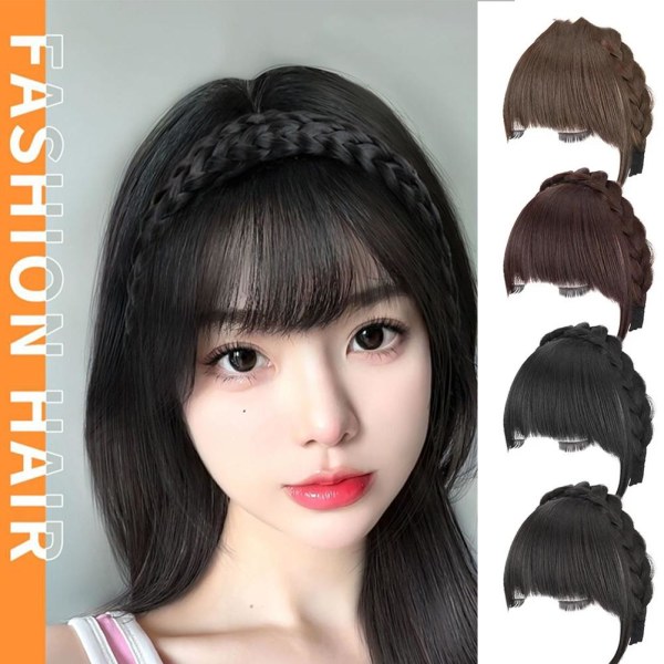 Natural Bangs Peruk Pannband Dam Flickor Fishbone Braid Panne H black 1pcs