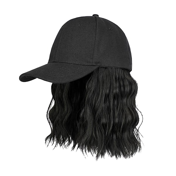 Dam Baseballkeps Peruk Kort Lockigt Hår Justerbar Casual Hatt H Natural Black Black Duck Tongue