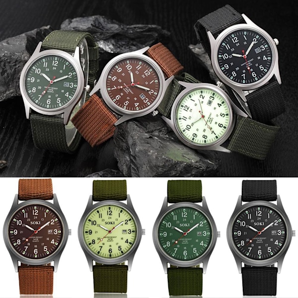 Militär Army Herr Datum Canvas Rem Analog Kvarts Sport Armbandsur light green One-size