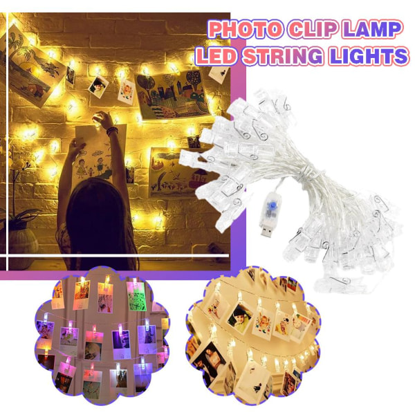 10LED String Light för väggrumsdekor Fairy Star Photo Clip Lam warm white 1.5 meters