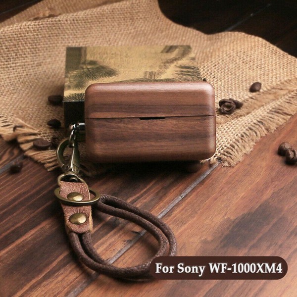 Case i trä för WF-1000XM4 Case Wood Proetct Walnut For sony wf1000xm5