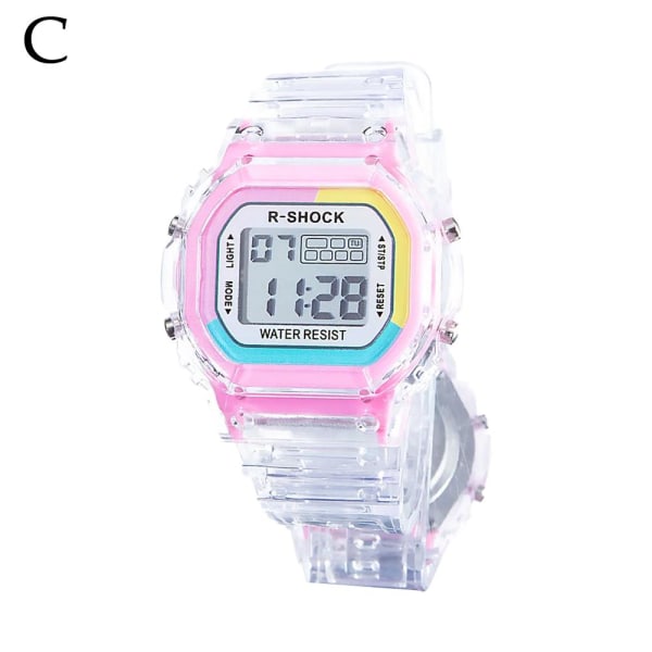 Casual Transparent Digital Sports Watch Fashion Waterproof Watch Pink One size