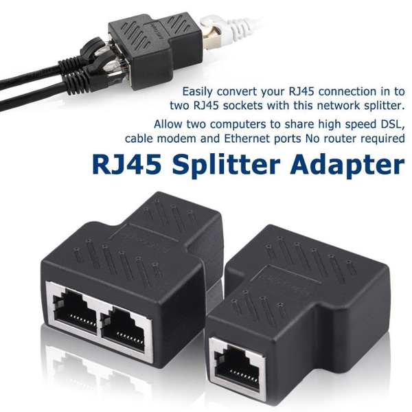 2x RJ45 Y Network Lan Distributör Adapter 1zu2 Splitter Cat7 Eth blackA one-size