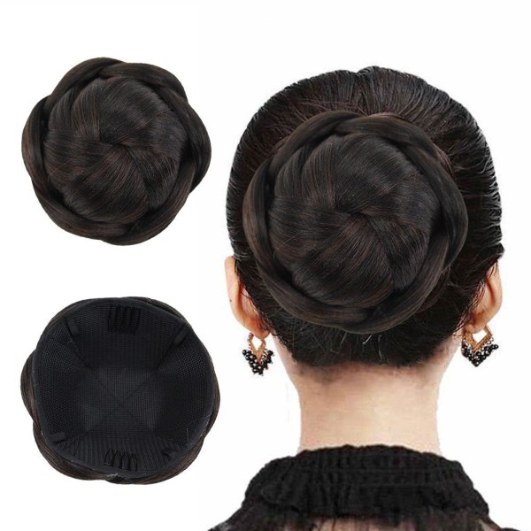 Flätad håruppsättning för bröllop, clip-in chignon, retro hår 2009# 12cm