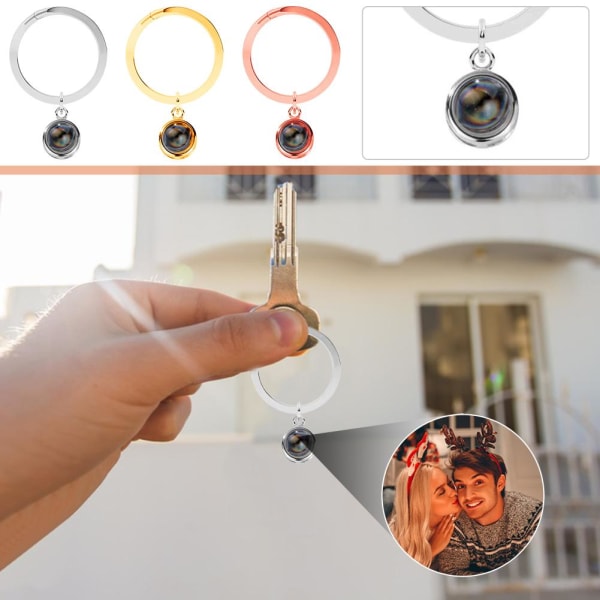 Personlig fotoprojektion nyckelring Liten cirkel nyckelring för Gold one  size 060c | Gold one size | Fyndiq