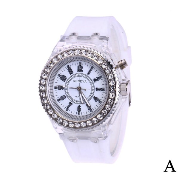 Mode Kvinnor Watch Blixt LED-ljus Crystal Quartz Sp White One size