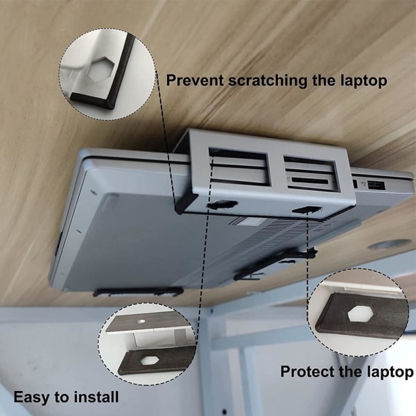 Under Skrivbordet Laptop Hållare Montering Med Skruv, Universal Under Skrivbordet silver One-size