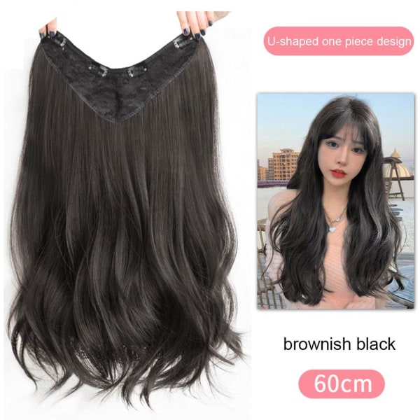 V-formad peruk för kvinnor koreansk stil medellängd Sweet Curled natural black 60cm