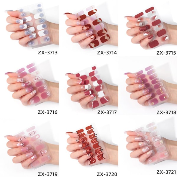 Semi Cured Wraps Fast Gel Nail Stickers French 3D Diamond Heart- ZX3713 1pcs
